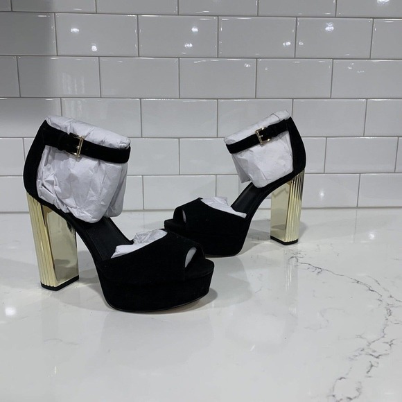 Michael Michael Kors | Strappy Platform Heels Shoes Black Open Toe - Picture 8 of 8